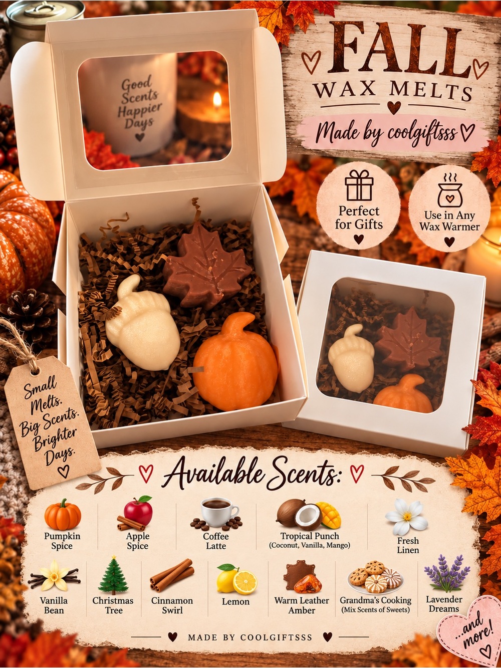 Hand-Poured Scented Wax Melts Gift Box 2 oz Assorted Wax Melts Choose your scent